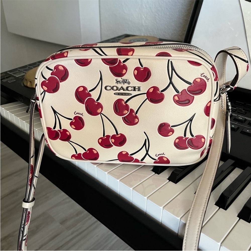 Coach Jamie Cherry Print Crossbody Bag in White